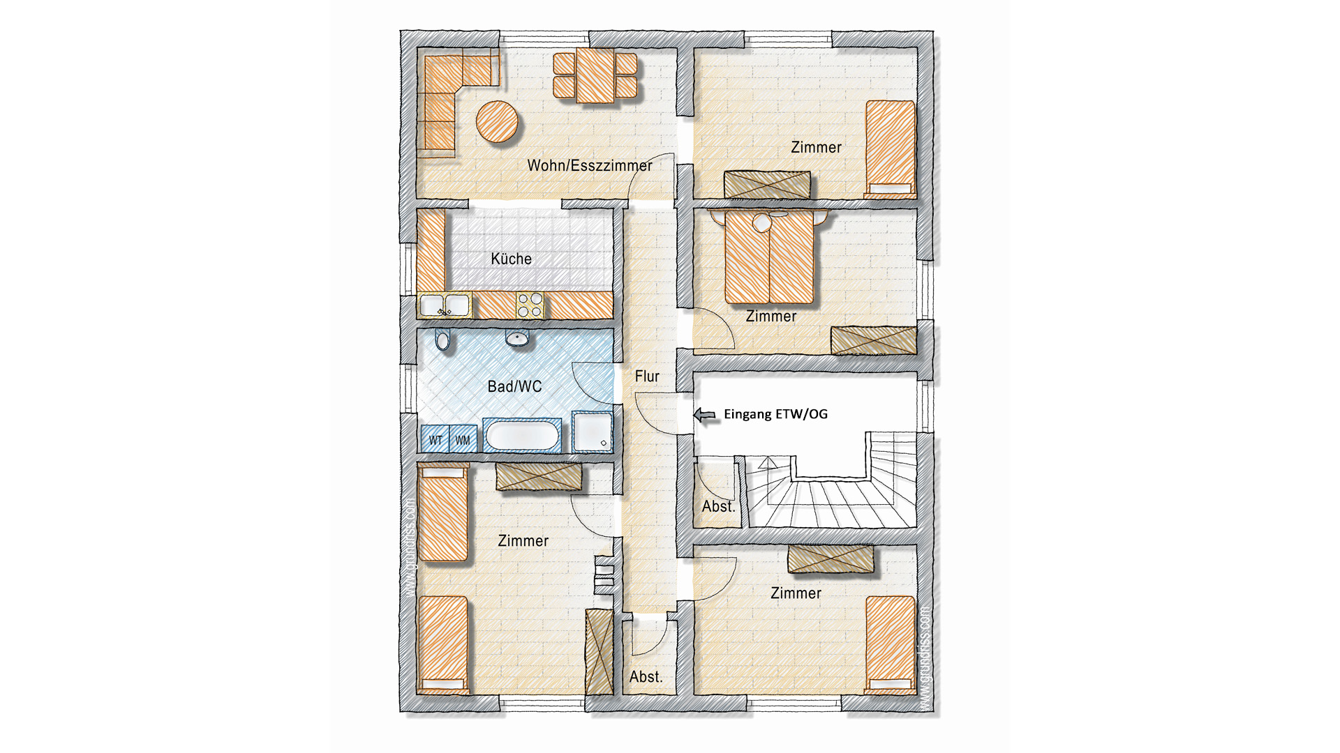 Morsbach: Gepflegte 4-Zimmer-Eigentumswohnung mit 2 Parkplätzen, Grundriss - Obergeschoss